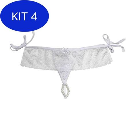 Kit Calcinha Tailandesa Fio Dental Lingerie Sensual Branca Sexy Tons Calcinha