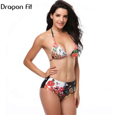 Dragon Fit 2018 New Summer Sexy Floral Print Bikini Women Push Up Beachwear Bandage Swimsuit