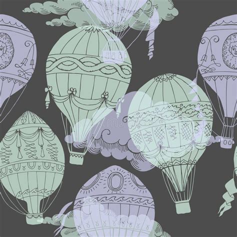 Seamless Pattern With Clouds And Hot Air Ballons Stock Vector Illustration Of Design White