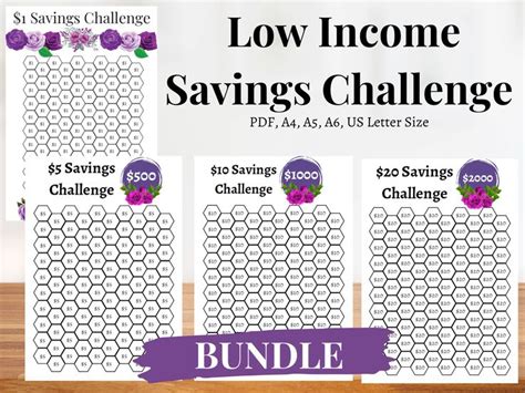 BUNDLE Low Income Savings Challenges Mini Savings Challenges PDF A4