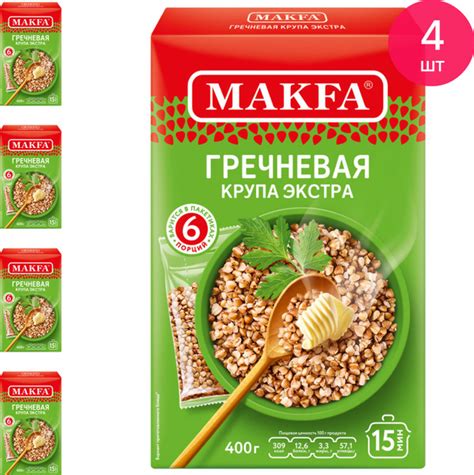 Гречка Makfa Ядрица Экстра в пакетиках 400г в упаковке 6шт. / гречневая ...