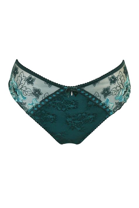 Sofia Embroidered Lace Bikini Brief In Forest Teal Pour Moi Clothing