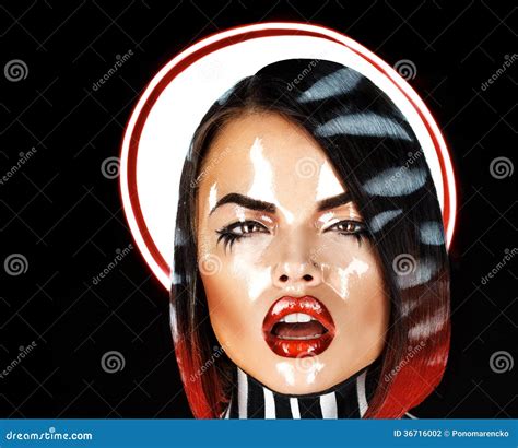 Playful Brunette With Open Mouth And Wet Face Stock Photo Image Of Creative Makeup