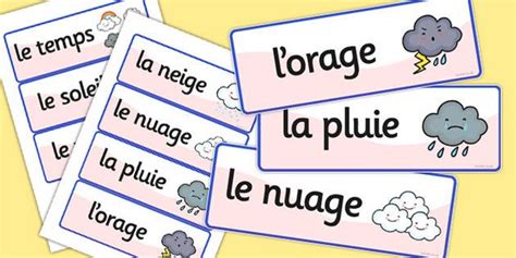 French Weather Vocabulary Cards Weather Vocabulary Cards Weather