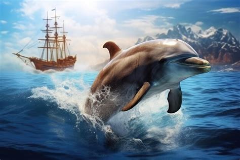 Premium Ai Image Dolphin Swims In The Blue Sea In A Picturesque Place