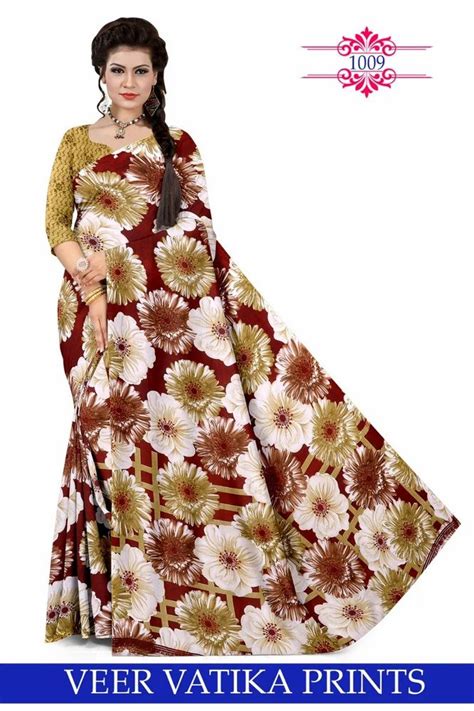 Ladies Brown Floral Printed Synthetic Saree 6 M With Blouse Piece At