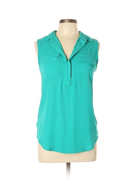 Ann Taylor Loft 100 Polyester Polka Dots Teal Sleeveless Blouse Size M