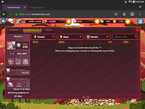 Tower Of Fame Leaderboard Broken Bug Reporting Hentai Heroes