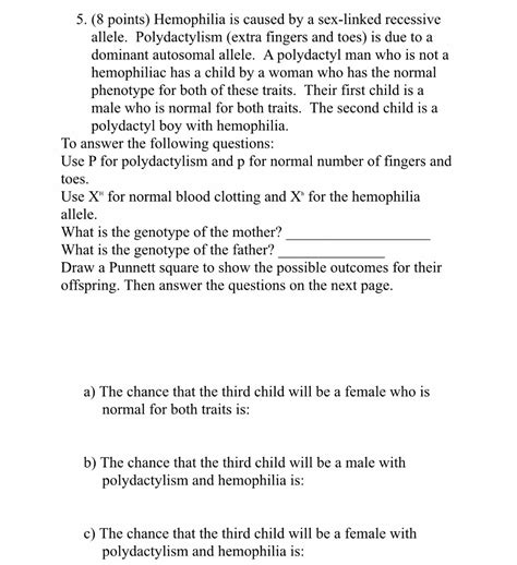 Solved Points Hemophilia Is Caused By A Sex Linked Chegg