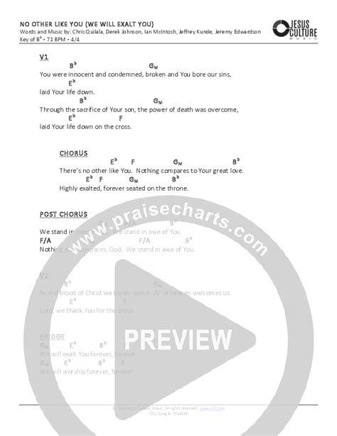 No Other Like You We Will Exalt You Chords Pdf Jesus Culture Praisecharts