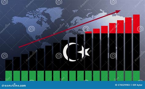 Libya Flag On Bar Chart Concept With Increasing Values Economic