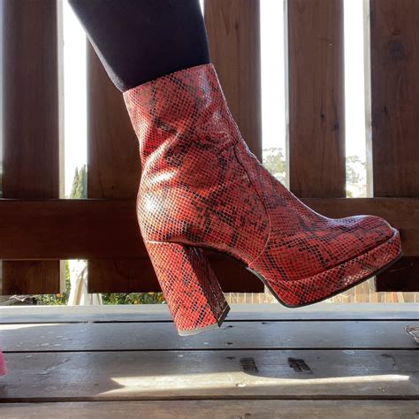 Naked Wolfe Women S Red And Black Boots Depop