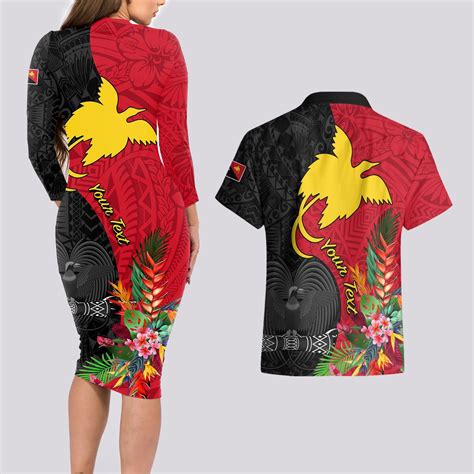 Custom Papua New Guinea Couples Matching Long Sleeve Bodycon Dress and