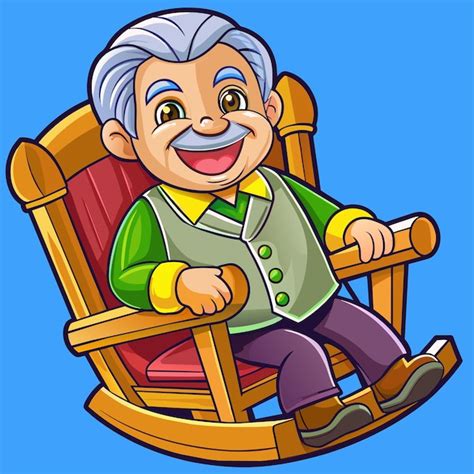 A Cartoon Drawing Of An Old Man Sitting In A Rocking Chair Premium Ai