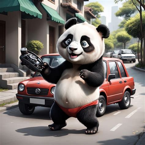 premium photo panda   citycute panda   car