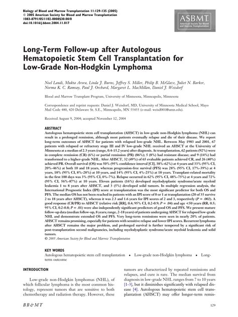 Pdf Long Term Follow Up After Autologous Hematopoietic Stem Cell