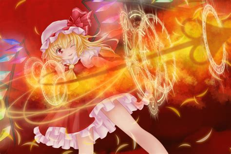 Blonde Hair Dress Flandre Scarlet Hat Magic Nekokotei Red Eyes Short Hair Touhou Vampire Wings