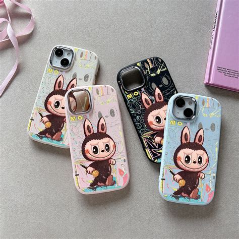 For Infinix Hot 40 Pro 30i 20 11 Play Cool Cute Cartoon Labubu Couples Case Plating Metal Lens