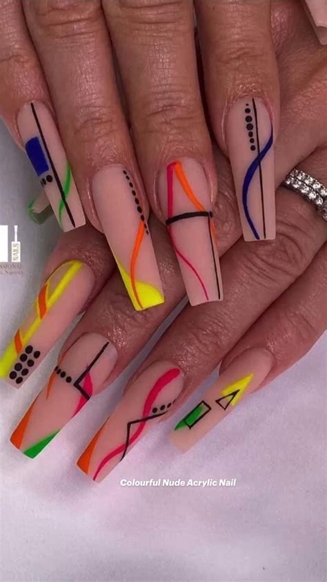 Colourful Nude Acrylic Nail Nail Designs Nail Art Acrylic Nails