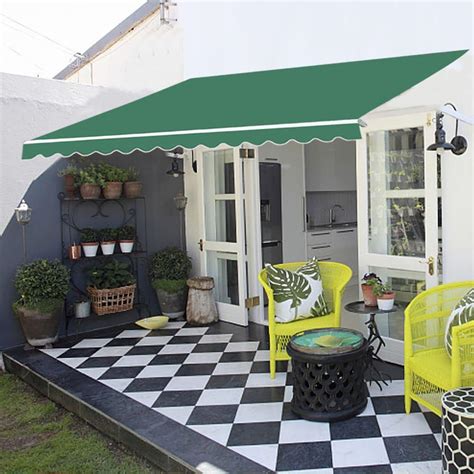 Greenbay Green 4 5m X 3m Patio Awning Manual Garden Canopy Sunshade