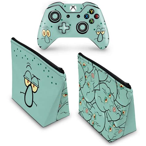 Kit Capa Case E Skin Xbox One Fat Controle Lula Molusco Bob Esponja