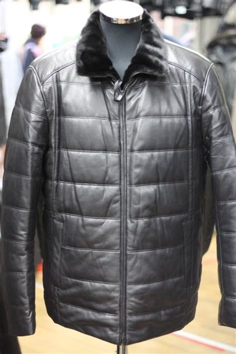 Мужской кожаный пуховик с воротником из норки км-1788-2 | Магазин Kupideri