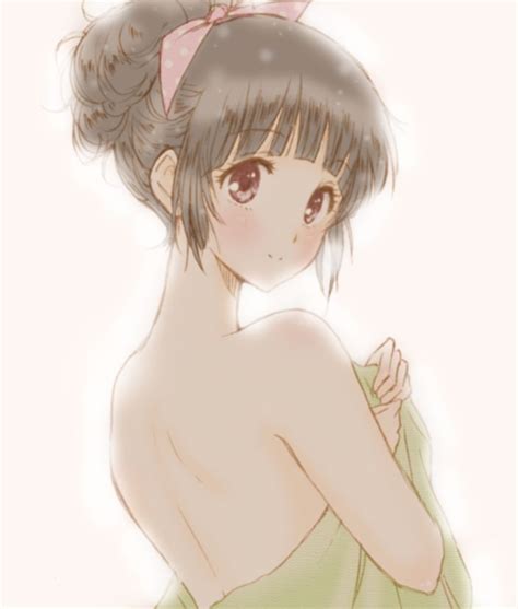Girl Bare Shoulders Black Hair Bluez Chitanda Eru Hyouka Long Hair Looking Back Naked Towel