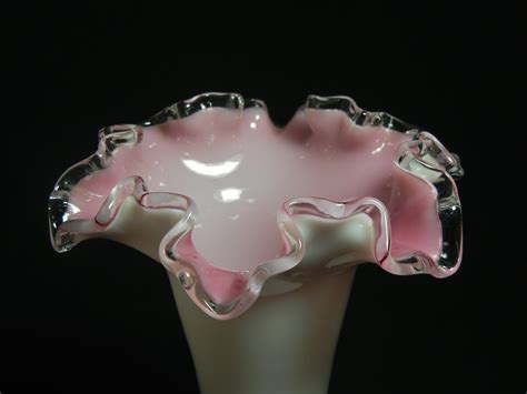 Fenton Pink And White Cased Glass Crimped Vase Etsy