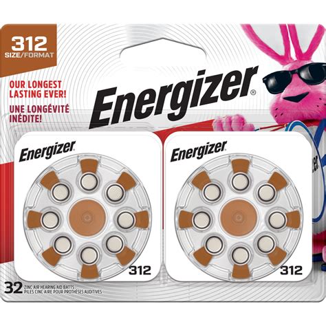 Energizer Hearing Aid Batteries, Battery Size 312, Brown Tab, 32 Pack ...