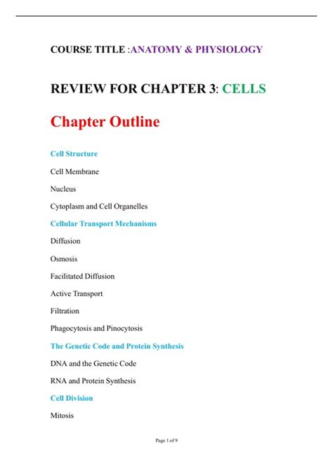 Summary Understanding Anatomy and physiology ~ A &P , Chapter 3:CELLS