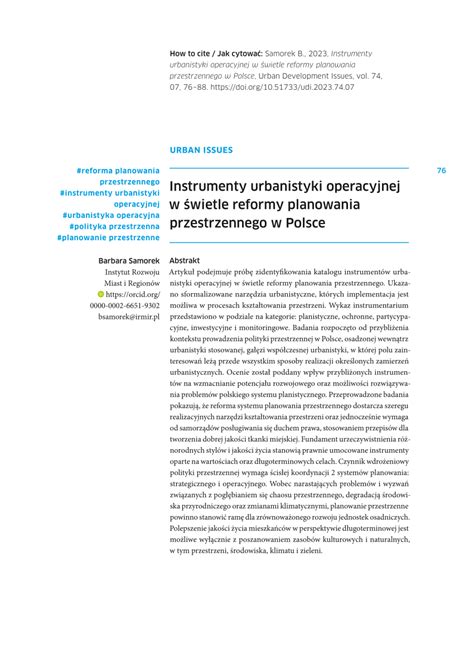 PDF Instrumenty urbanistyki operacyjnej w świetle reformy planowania