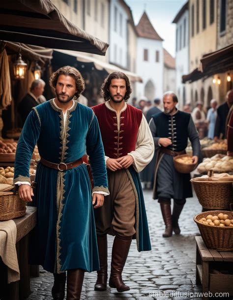 Medieval Street Market With Gentlemen Stable Diffusion Online