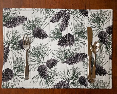 Scotch Pine Cones – Reversible Fabric Placemat - Threadway Design