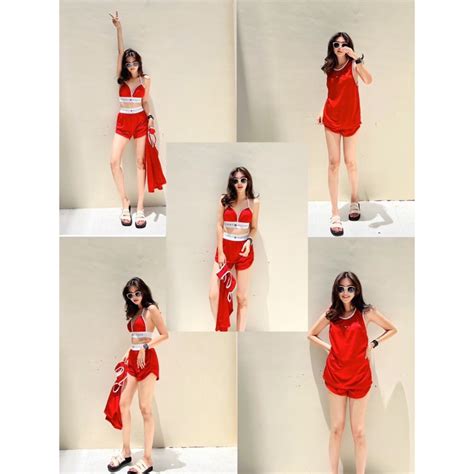 Set Bikini 3 pcs บรากนสลบส กางเกง แตงขอบยาง สกรน Tommy Shopee Thailand