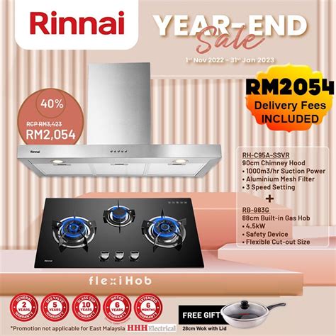 RINNAI 90cm Chimney Hood RH C95A SSVR Rinnai 88cm 3 Burner Flexi