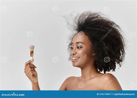 Naked African American Woman With Curly Stock Image Image Of Studio Brush 316172967