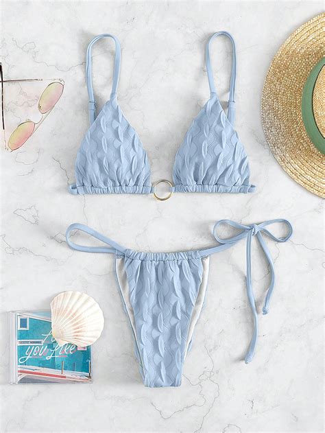 Enfärgat Triangel Knytdetaljer Bikini baddräkt SHEIN SE