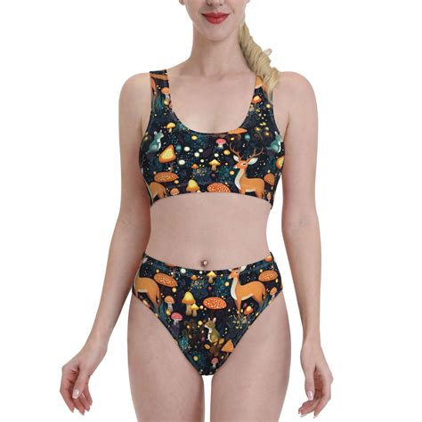 Logiee Forest Elf Print Women S Piece Bikini Set Halter Bathing Suit High Waisted Bikini Sets