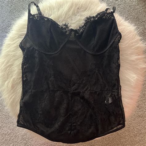 Black Lingerie Body Suit Sheer Back Lace Cut Outs Depop