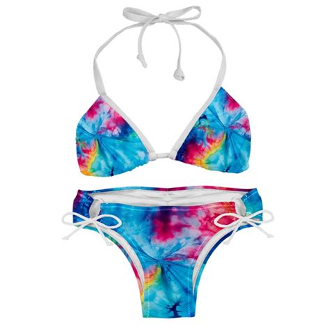 Tie Dye Detachable Sponge Adjustable Strap Bikini Set Two Pack Beach Pool Scenes Bikinis