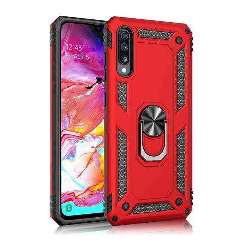 Armor Shockproof Tpu Pc Protective Case For Galaxy A70 With 360 Degree Rotation Holder Red