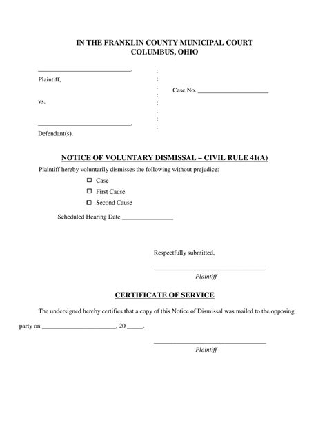 Franklin County Ohio Notice Of Voluntary Dismissal Civil Rule A