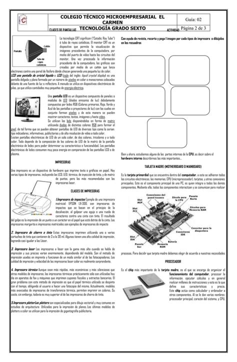 Guia 2 Informatica Partes Internas Del Computador Grado Sexto