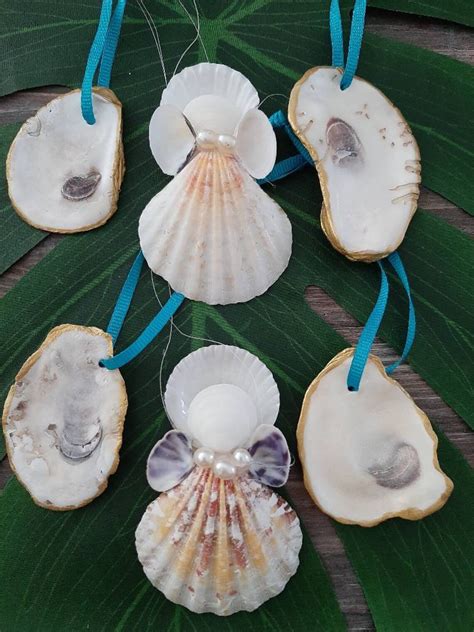 Seashell Angel Christmas Ornaments Set Of Oyster Shells Etsy