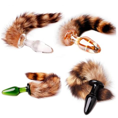 Glass Anal Plug With Sexy Fox Fur Tail Large Crystal Pyrex Anus Butt Beads Sex Toys