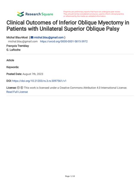 Pdf Clinical Outcomes Of Inferior Oblique Myectomy In Patients With