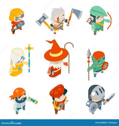 Fantasy RPG Game Characters Isometric Vector Icons Set Illustration ...