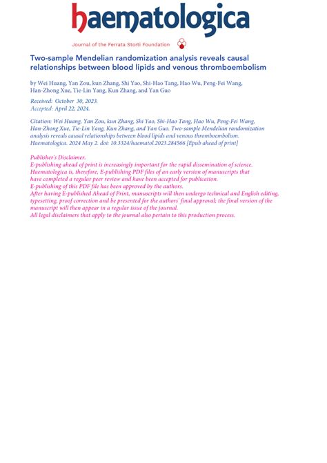 (PDF) Two-sample Mendelian randomization analysis reveals causal ... 