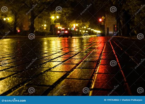 Beautiful Night Pavement In The City After Rain Stock Photo Image Of