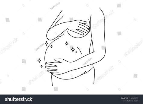 Closeup Naked Woman Touching Pregnant Belly Stock Vector Royalty Free 2196583797 Shutterstock